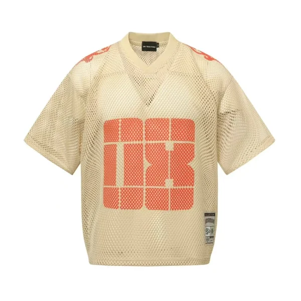 American Trendy Style Men's T-Shirt 100% Polyester Short Sleeve V Neck Mesh Hole Ice Feel Printed Loose Casual Sports Design - Image 5