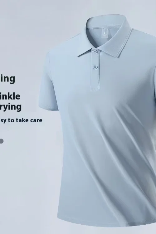 Men’s Summer Solid Pattern Short-Sleeved for Polo Shirt Quick-Drying Casual Work Clothes Group Shirt for Men