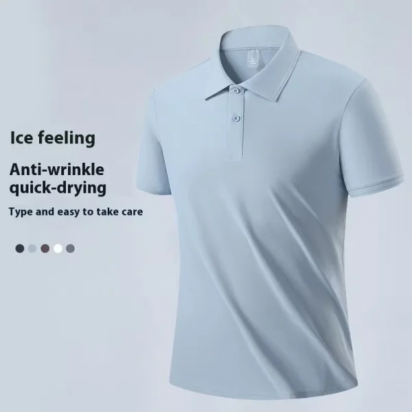 Men's Summer Solid Pattern Short-Sleeved for Polo Shirt Quick-Drying Casual Work Clothes Group Shirt for Men
