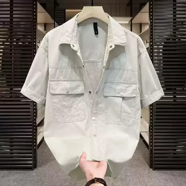 Design Vintage Oversize Men's Denim Shirts High Quality Washed Denim with Patched Pockets Plus Size Vintage Jeans Shirts - Image 2