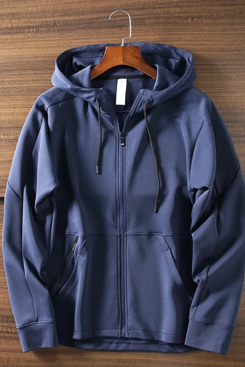 Men’s Casual Sports Micro Fiber Hoodie Solid Pattern Zipper-up Jacket for Autumn Season Digital Printing