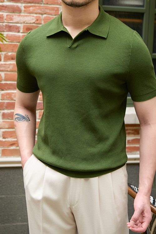 Men’s Business Short Sleeve T-Shirt Summer Slim Fit Breathable V-Neck for Polo Shirt Retro Casual Style  T-Shirt for Men