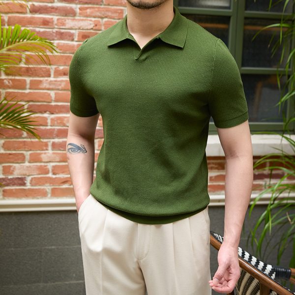 Men's Business Short Sleeve T-Shirt Summer Slim Fit Breathable V-Neck for Polo Shirt Retro Casual Style  T-Shirt for Men