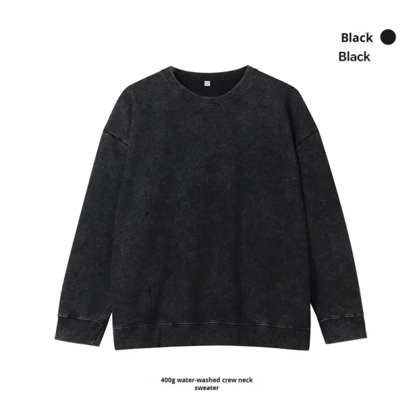 Unisex Large Size  Vintage Sweatshirt for  European American 400g Washed Distressed Round Neck  Loose Fit  Sweatshirt - Image 6