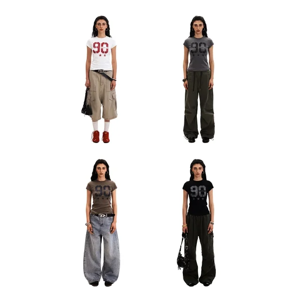 Women's Slim Fit Vintage Sports T-Shirt American Style Hot Girl Jersey Fit Short Sleeve Top Regular Shoulder Summer T-Shirt - Image 5