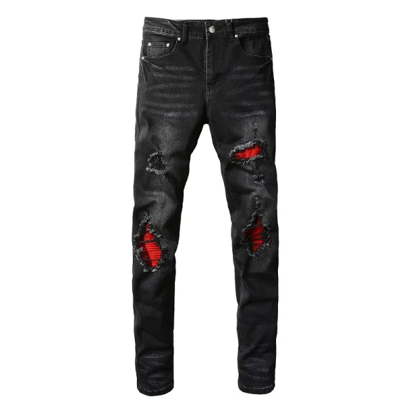 High Quality Men's Slim Fit Denim Pants Vintage HighvStreet Casual Straight Jeans Distressed Embroidery Mid Waist New Arrival - Image 2