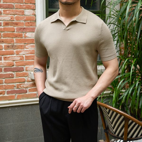 Men's Business Short Sleeve T-Shirt Summer Slim Fit Breathable V-Neck for Polo Shirt Retro Casual Style  T-Shirt for Men - Image 3