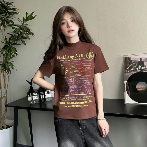 Women's Retro-Printed Short Sleeve T-Shirt High Street Style  Slimming Summer Top National Trend Regular - Image 3
