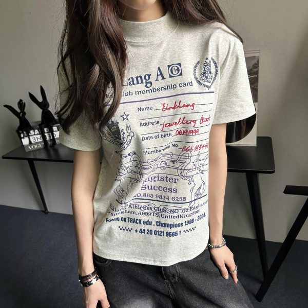 Women's Retro-Printed Short Sleeve T-Shirt High Street Style  Slimming Summer Top National Trend Regular