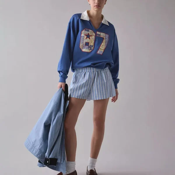 Women's Letter Printed Long Sleeve Polo Shirt High Street Style  Loose Fit High Quality T-Shirt with Patch Embroidery  for Women - Image 4