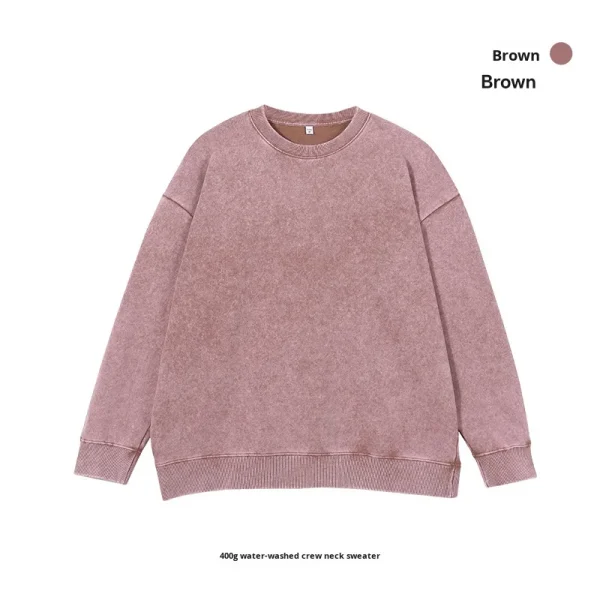 Unisex Large Size  Vintage Sweatshirt for  European American 400g Washed Distressed Round Neck  Loose Fit  Sweatshirt - Image 3
