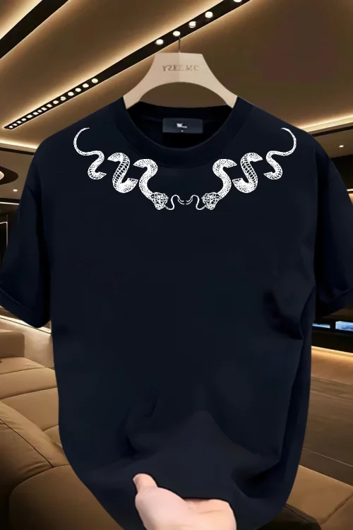 2025 Summer New Style High-End American Street Large Size 100% Cotton Men’s Short-Sleeved T-Shirt Loose Graphic T-Shirts Solid