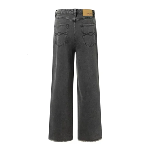 American Vintage Men's Slim Fit Elastic Denim Pants Mid Waist Button Decorated Washed Distressed Hole Jeans for Summer Straight - Image 3