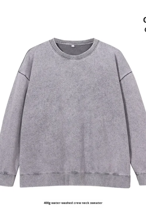 Unisex Large Size  Vintage Sweatshirt for  European American 400g Washed Distressed Round Neck  Loose Fit  Sweatshirt