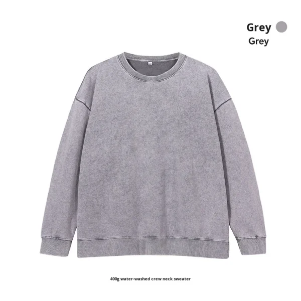 Unisex Large Size  Vintage Sweatshirt for  European American 400g Washed Distressed Round Neck  Loose Fit  Sweatshirt