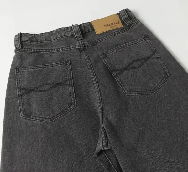 American Vintage Men's Slim Fit Elastic Denim Pants Mid Waist Button Decorated Washed Distressed Hole Jeans for Summer Straight - Image 4