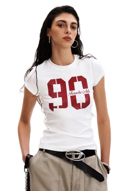 Women’s Slim Fit Vintage Sports T-Shirt American Style Hot Girl Jersey Fit Short Sleeve Top Regular Shoulder Summer T-Shirt