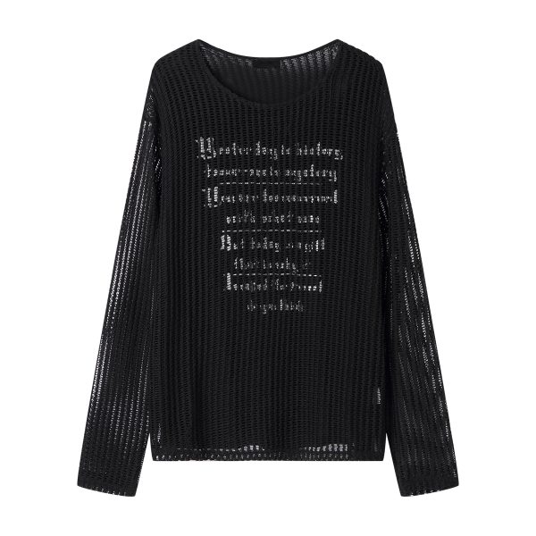 Men's Loose-Fit Casual Long-Sleeved Sun Protection T-Shirt Breathable Knitted Mesh Hole T-Shirt for Summer - Image 4