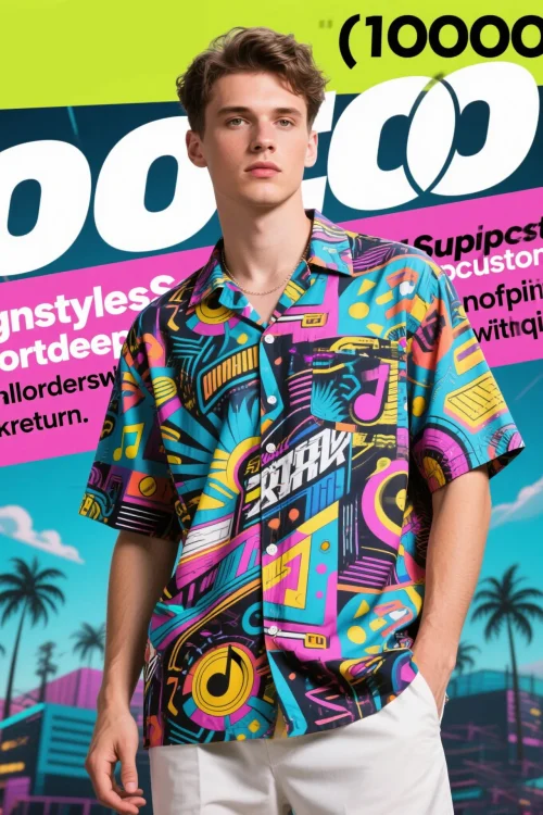 European American Floral Hawaiian Digital Print Short Sleeve Men’s Shirt Cross-Border Casual Loose Fit Single Breasted Dobby