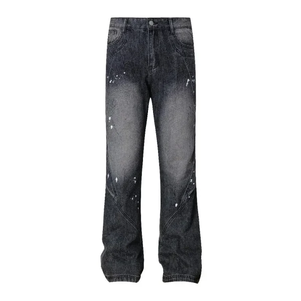 European American Vintage Men's Slim Fit Denim Pants Mid Waist Button Decorated Washed Printed Jeans Pants for Men - Image 2