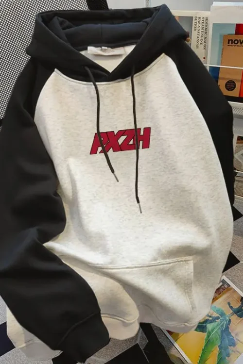 American Vintage 2025 Autumn Winter Men’s Patchwork Hoodie High Street Fashion Raglan Sleeve Hoodie for Men