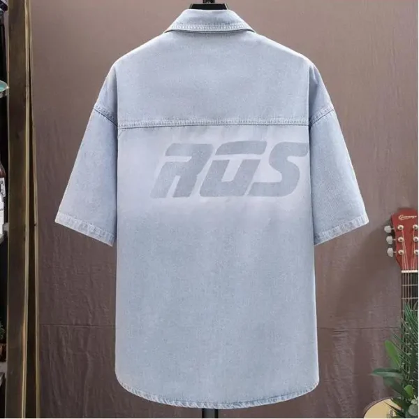 Design Vintage Oversize Jeans Shirt High Quality Washed Denim for Men Plus Size Printed Shirts - Image 5