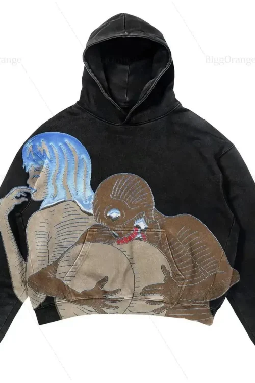 Unisex Acid Wash Knitted Material Hoodie for Winter Casual Rhinestone 1 1 Print Autumn Hooded Collar Direct