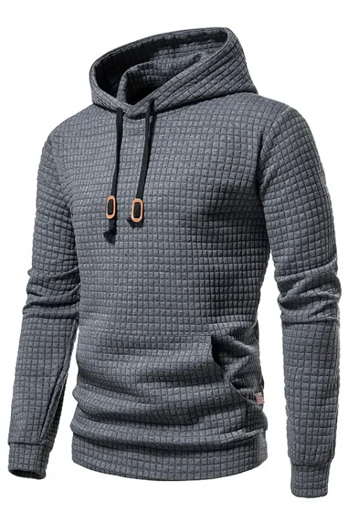 2025 Autumn Winter European American Men’s Sweatshirt Long Sleeve Hoodie with Jacquard Solid Color Warm Sports Hooded Jacket