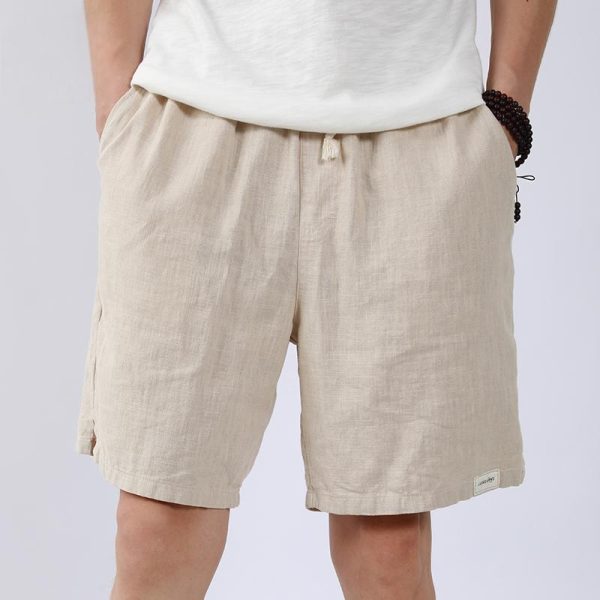 European American Retro Men's Summer Casual Three-Quarter Linen Cotton Shorts Mid Waist Hot Shorts Drawstring Solid Color