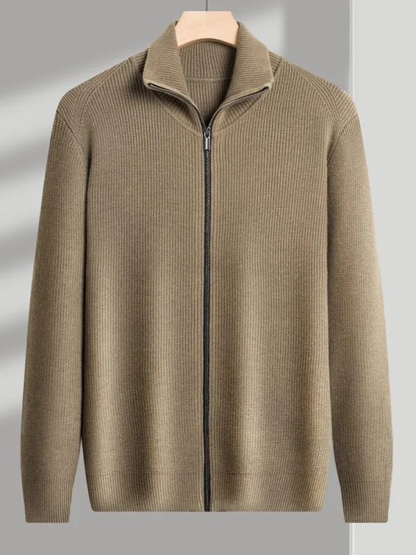 Autumn Winter Men's Mid-High-End British Casual Knitted Cardigan Jacket Turn-Down Collar Full Zipper Pattern Medium Thick - Image 5
