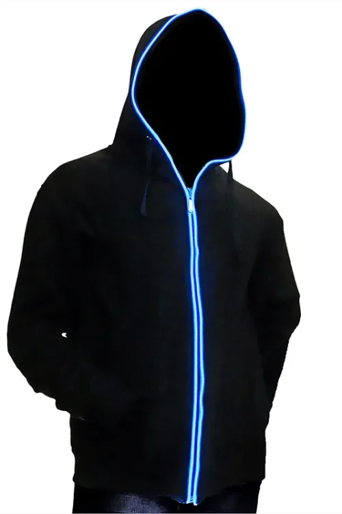 Men’s Outdoor Long Sleeve Fishing Hoodie Shirts LED Hoodie  with Contrast Zip Hooded Collar