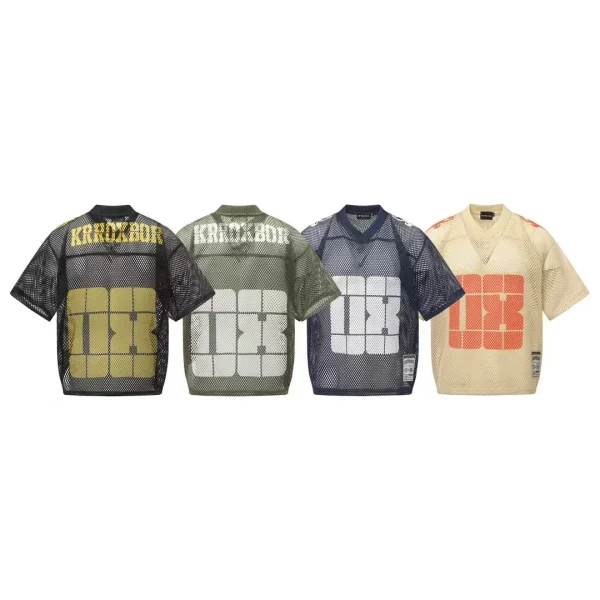 American Trendy Style Men's T-Shirt 100% Polyester Short Sleeve V Neck Mesh Hole Ice Feel Printed Loose Casual Sports Design - Image 4