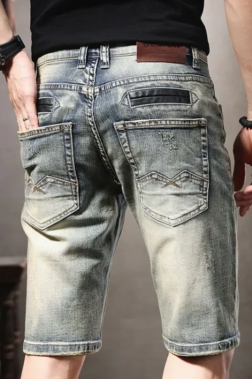 American European Vintage Jeans Shorts Cotton Denim Pants Summer Washed Zipper Fly Design Casual  Shorts for Men