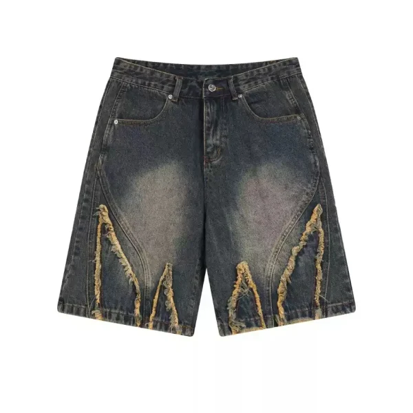 Vintage Washed Denim Shorts for Men American European Style Mid Waist Straight Weave with Button Decoration for Summer - Image 4