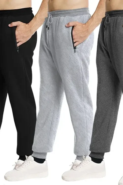 New Men’s High Waist Flare Sweatpants Side Zipper Pockets  Track Joggers Pants Fashionable Winter Cargo Pattern Decoration