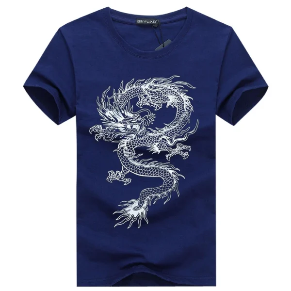 2025 Summer Men's T-Shirt Pure Cotton Short-Sleeved with Style Dragon Pattern Loose Plus Size T-Shirt for Men