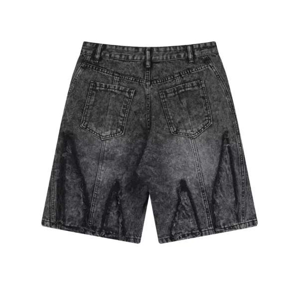 Vintage Washed Denim Shorts for Men American European Style Mid Waist Straight Weave with Button Decoration for Summer - Image 3