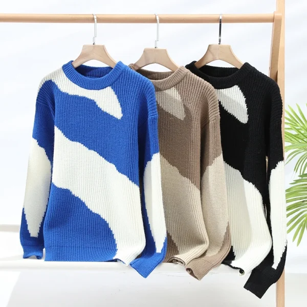 Autumn Winter Men's 100% Cotton Thickened Fleece Sweater Trendy Warm Knitwear for Men - Image 4