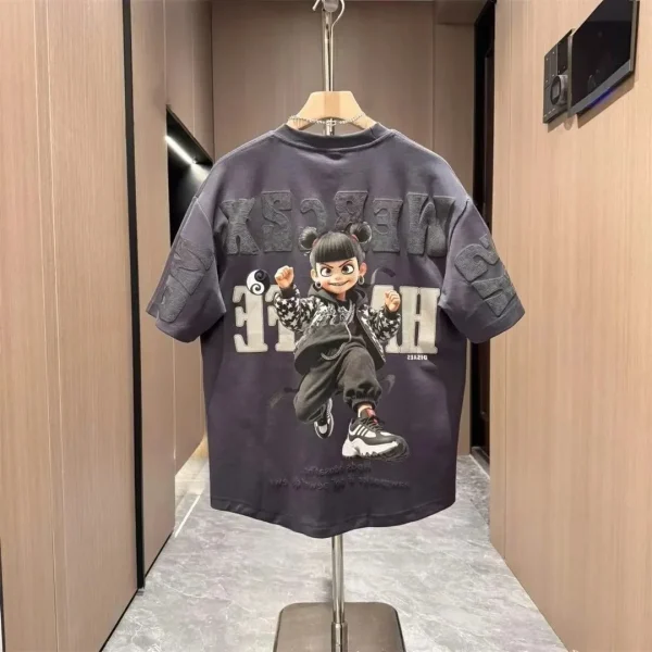 2025 Summer New Men's Fashion 100% Cotton Jersey Top Trendyy Versatile Half-Sleeved Casual T-Shirt Swallowtail Design Printed