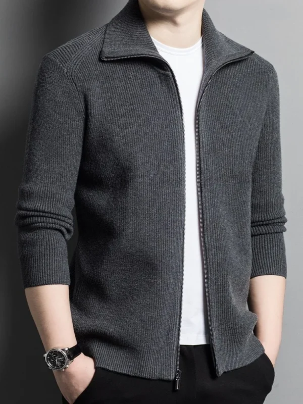 Autumn Winter Men's Mid-High-End British Casual Knitted Cardigan Jacket Turn-Down Collar Full Zipper Pattern Medium Thick - Image 3