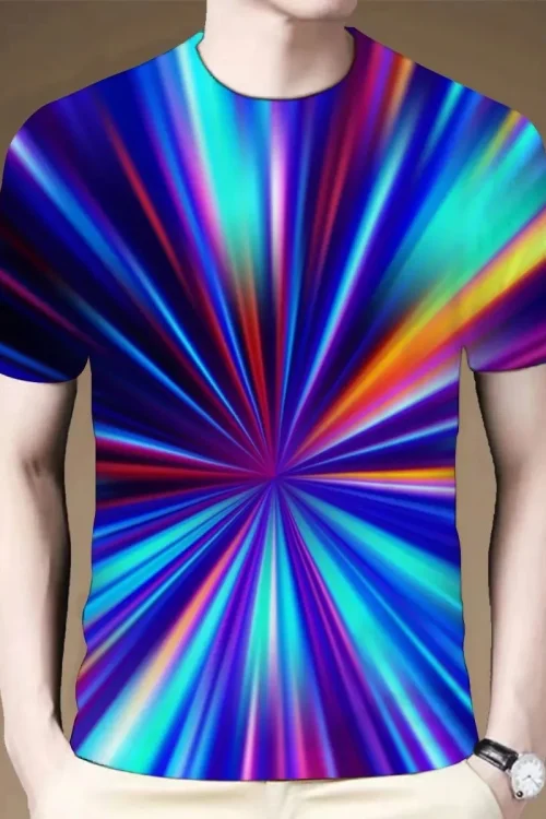 2025 Summer New Style Organic 100% Polyester Colorful Dizzy 3D Printed Short-Sleeved Casual Fashion T-Shirt Popular Trendy
