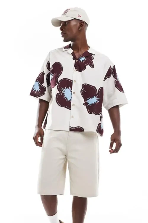 2025 Oversized Men’s Casual Shirts Anti-Shrink Anti-Pilling Polyester Cotton Half Sleeve Flower Print Plus Size