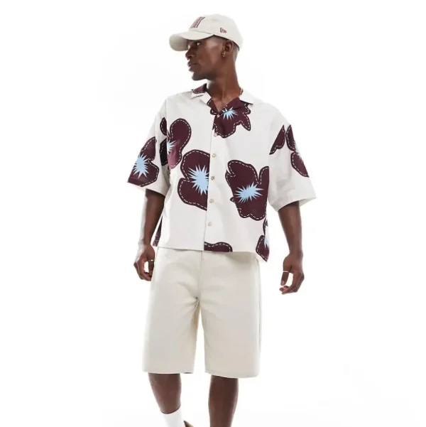 2025 Oversized Men's Casual Shirts Anti-Shrink Anti-Pilling Polyester Cotton Half Sleeve Flower Print Plus Size