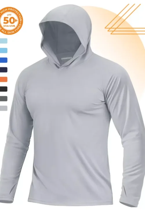 Men’s UPF50+ Sun Protection Hoodie Shirts Outdoor Long Sleeve Fishing Sweatshirt Plus Size Shirts for Men