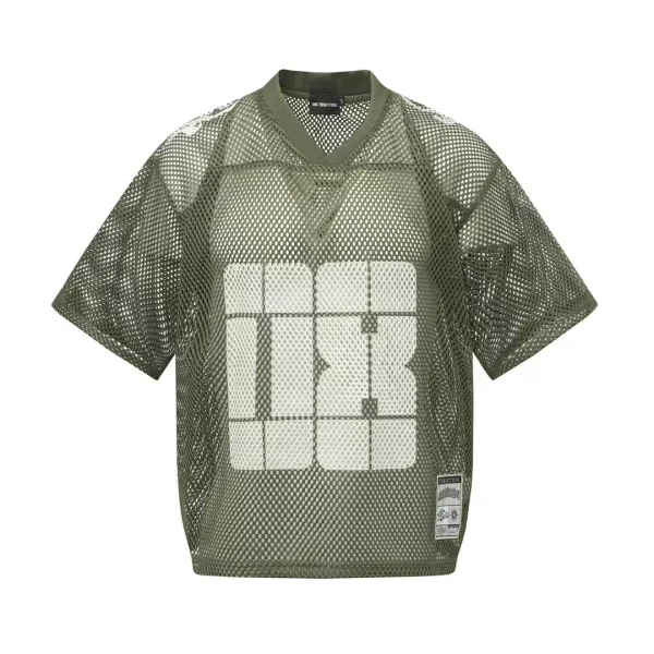 American Trendy Style Men's T-Shirt 100% Polyester Short Sleeve V Neck Mesh Hole Ice Feel Printed Loose Casual Sports Design - Image 3
