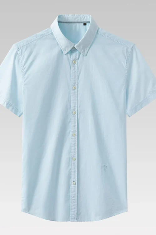 Men’s Casual Short Sleeve Cotton Shirt 100% Comfortable Poplin Fabric Yarn Dyed