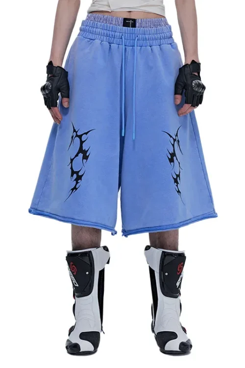 Men’s Loose Fit Summer Street Fashion Sport Shorts Printed Oversize Casual Shorts Drawstring Closure Pattern