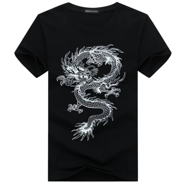 2025 Summer Men's T-Shirt Pure Cotton Short-Sleeved with Style Dragon Pattern Loose Plus Size T-Shirt for Men - Image 5