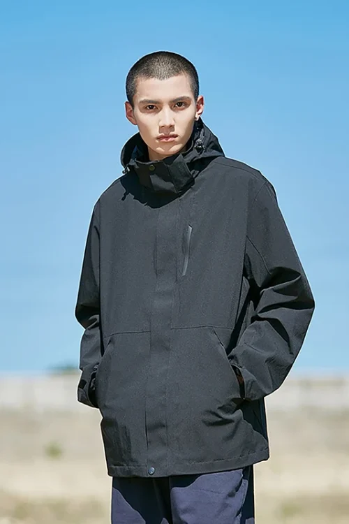Men’s Coated Waterproof Windbreaker Jacket Casual Sports Stand Collar Outdoor Jacket