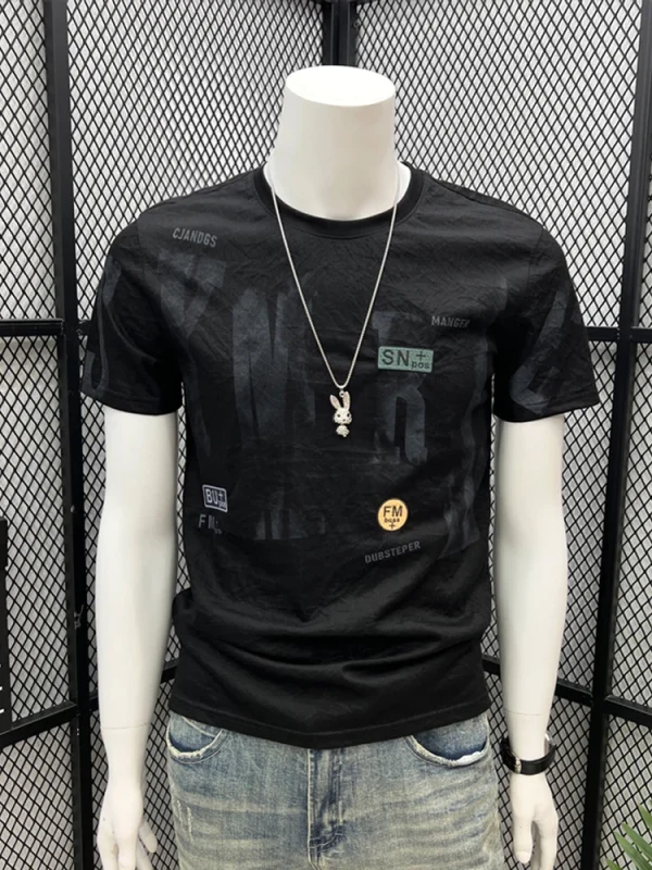 2025 Summer Men's Short Sleeve T-Shirt New Ice Silk Cool American Retro High Street Printed Slim Fit Top Casual 100% Cotton - Image 3